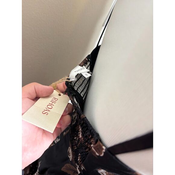 Rihoas Slip Dress Black Small NWT Maxi Lace Trim Dark Floral Fall Family Photos - Picture 4 of 4